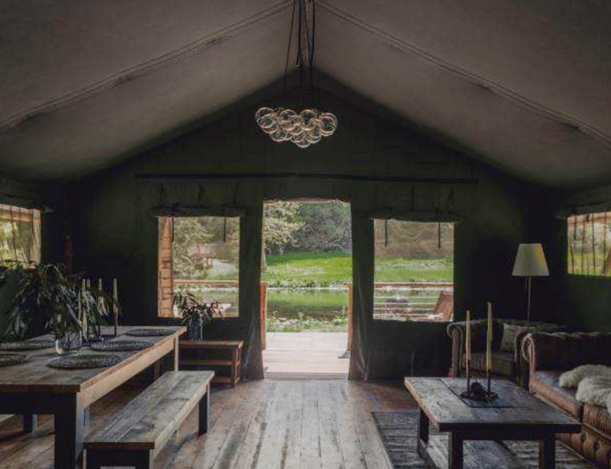 The Lost Garden Retreat Safari Tent lounge