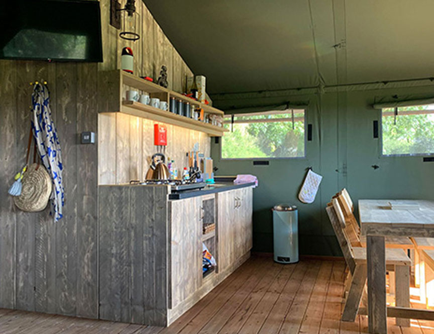 Lower Whitsleigh Farm Safari Tent kitchen