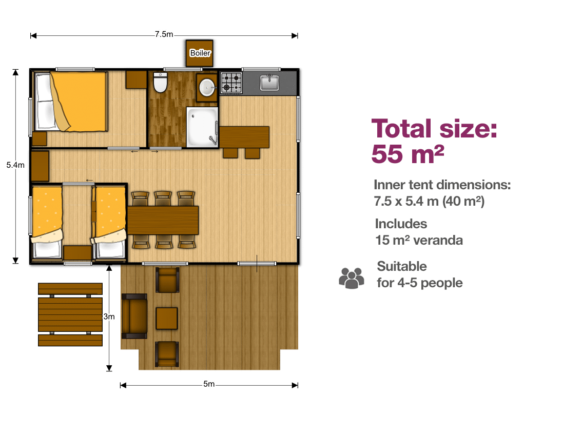 7.5-x-5.4 Club Lodge Safari Tent floor plan