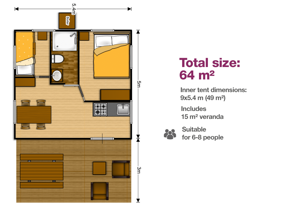 9x5.4 Club Lodge Safari Tent floor plan